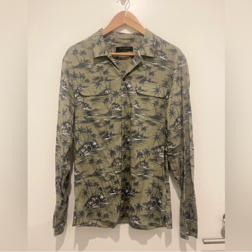 All Saints Green Palm Print Casual Button Down Shirt - Never Worn